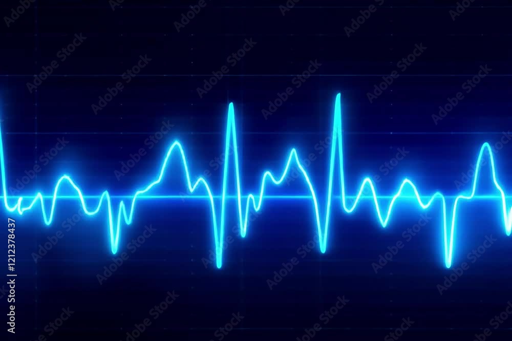 Heart beat pulse. Glowing neon blue heart cardiogram line on dark background. Electrocardiogram show heart beat line. cardiogram, Heart pulse. Motion graphic
Heart beat pulse. Glowing neon blue heart cardiogram line on dark background. Electrocardiogram show heart beat line. cardiogram, Heart pulse. Motion graphic
