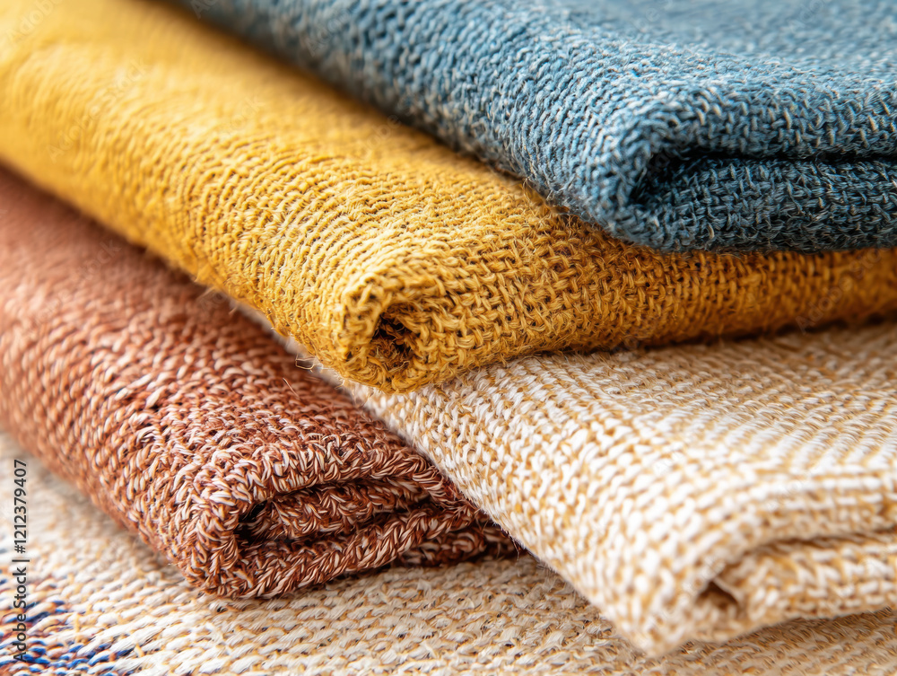 Soft fabric textures in warm colors like yellow, brown, and blue Soft fabric textures in warm colors like yellow, brown, and blue