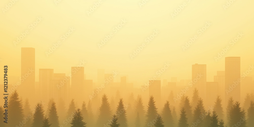 Obraz premium Urban air pollution in a hazy cityscape under yellow skies a visual examination of environmental challenges