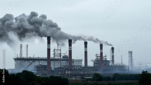Wallpaper Mural Industrial smokestacks emitting thick smoke into overcast sky Torontodigital.ca