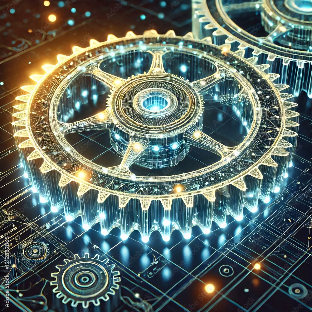 Fototapeta premium Glowing Circuit Board Gears