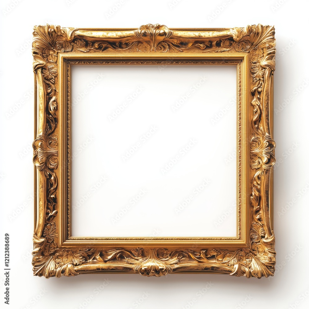 A carved gilded picture frame isolated on a white background A carved gilded picture frame isolated on a white background