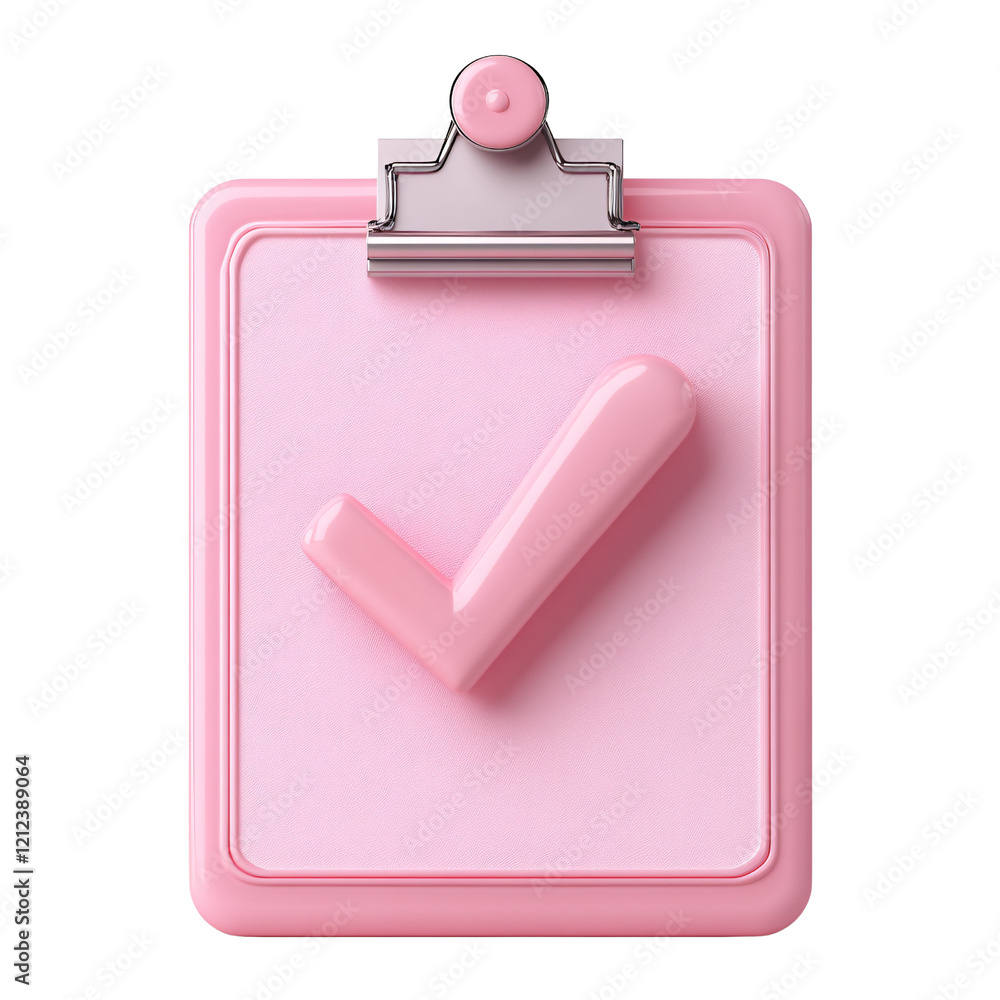 Pink Clipboard Checkmark 3D Render