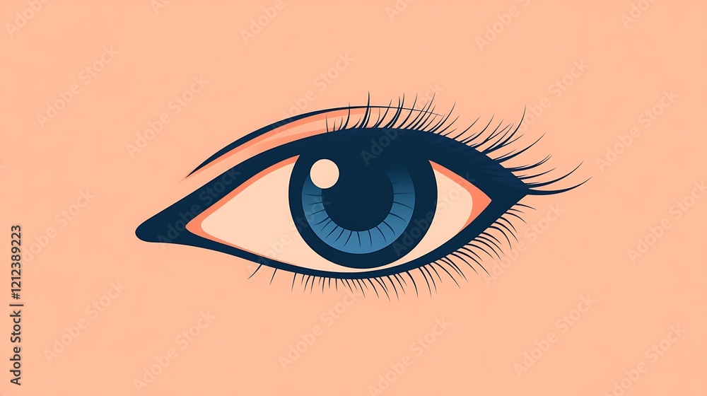 Close-up stylized human eye, peach background, artistic illustration, possible use as graphic design element Close-up stylized human eye, peach background, artistic illustration, possible use as graphic design element