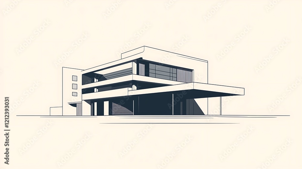 Modernist House Architectural Drawing Modernist House Architectural Drawing