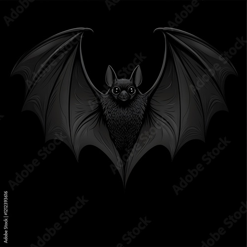 Black bat graphic design, Halloween themed illustration, suitable for prints, posters, or clothing photo