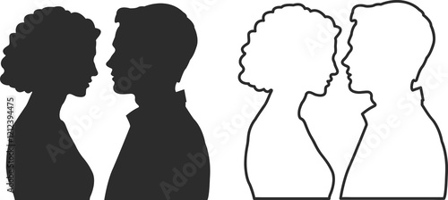 People in love, boy and girl, silhouette and lines, black icons, couple, husband and wife.