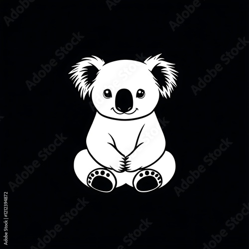 Cute koala illustration on black background. Possible use Children's book illustration photo