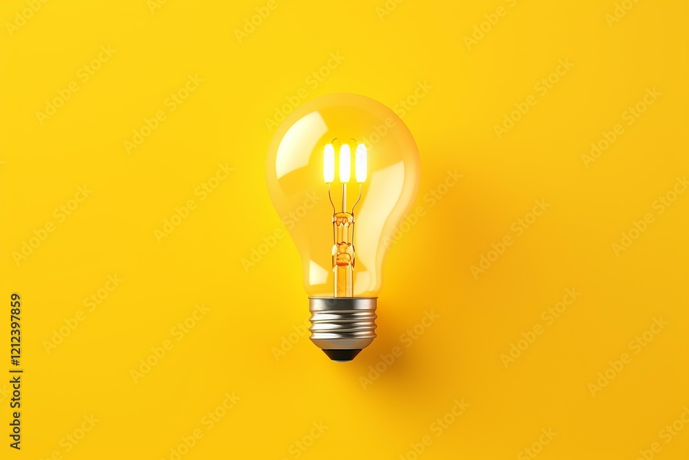 Lit light bulb on a vibrant yellow background symbolizing creativity, inspiration, and innovative thinking Lit light bulb on a vibrant yellow background symbolizing creativity, inspiration, and innovative thinking