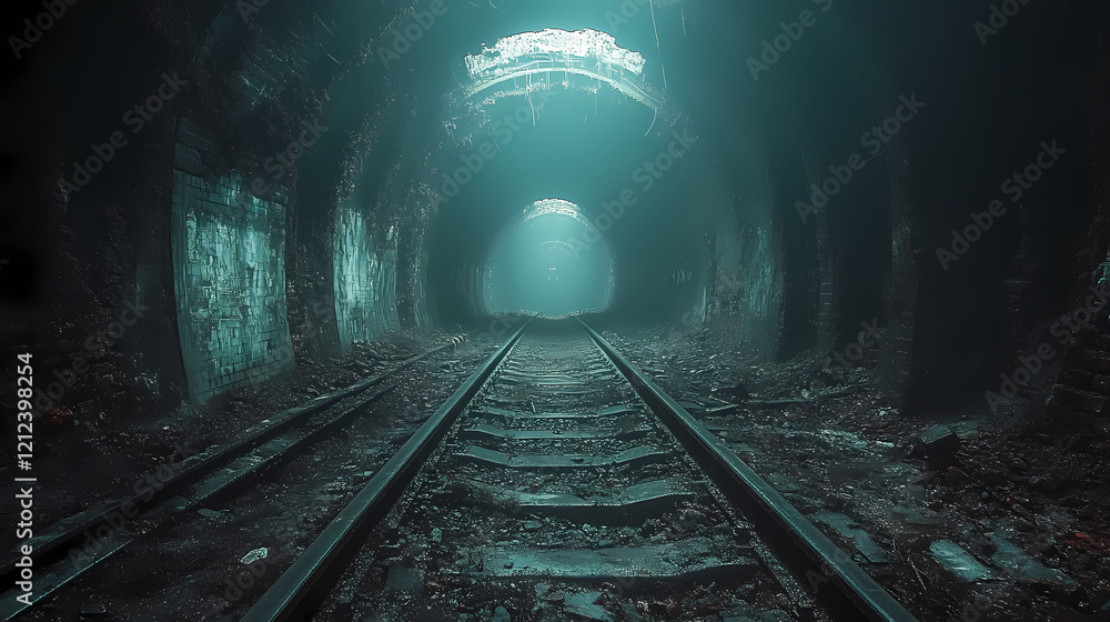 Fototapeta premium A single-track underground station that has been abandoned