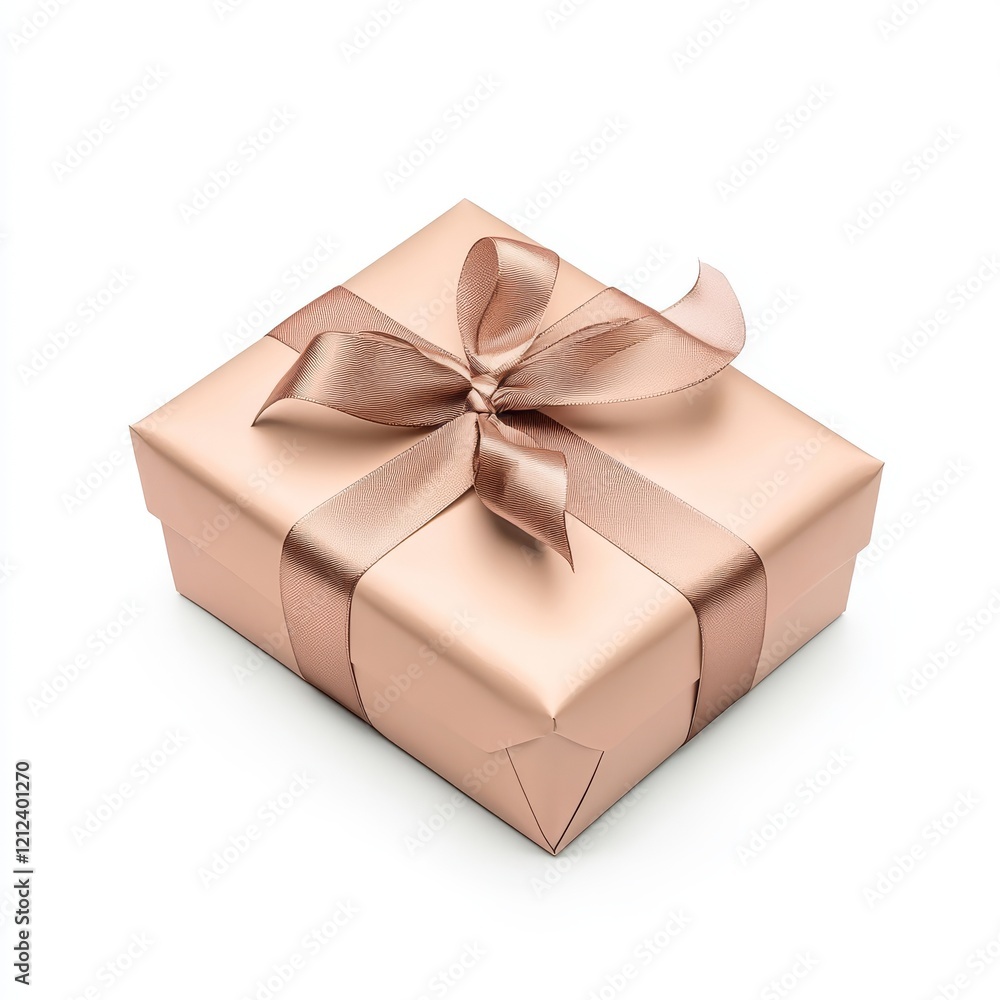Obraz premium Beautifully wrapped gift box decorated with a satin ribbon on a white background