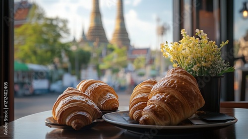 Morning coffee in Bangkok with a beautiful temple view