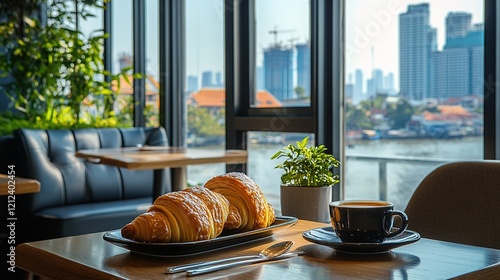 Morning coffee on a building in the heart of Bangkok