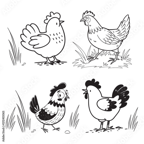 hen chicken line art design 