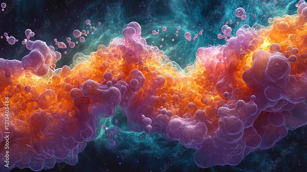 Naklejka premium An abstract artistic visualization of CRISPR-Cas9 technology altering DNA, with vivid colors and molecular structures. 74