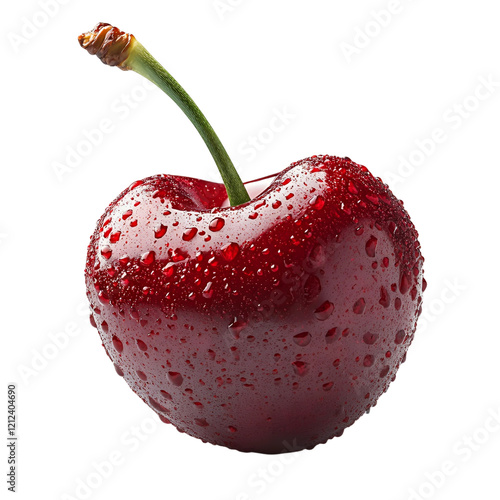 Juicy red cherry with water droplets isolated transparent background close up fresh fruit