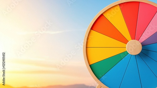 goal of life concept Colorful spinning wheel against a bright sky, symbolizing chance and fun. photo