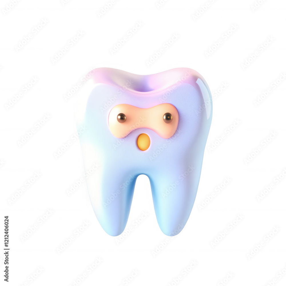 A whimsical 3D render of a smiling cartoon tooth with big eyes and a playful expression, featuring pastel colors and a glossy finish. A whimsical 3D render of a smiling cartoon tooth with big eyes and a playful expression, featuring pastel colors and a glossy finish.