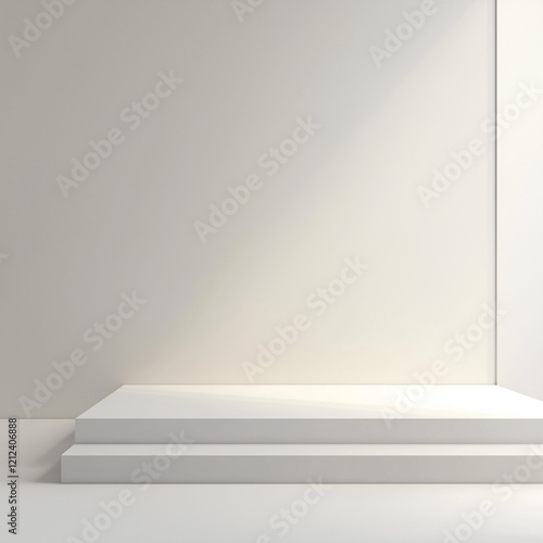 Minimalist display stage design modern gallery photography sleek environment wide angle view artistic presentation
