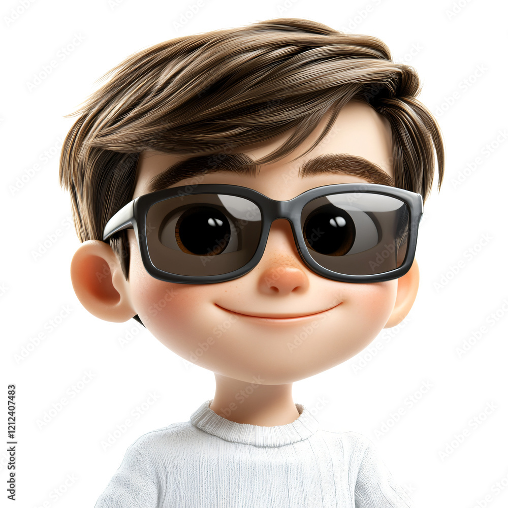 Cute Cartoon Boy, 3D Render, Sunglasses