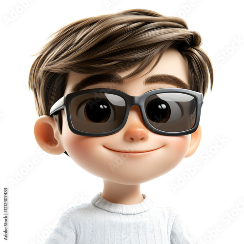 Obraz na płótnie Cute Cartoon Boy, 3D Render, Sunglasses w salonie