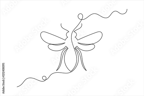 Bee one line drawing art of isolated continuous outline illustration