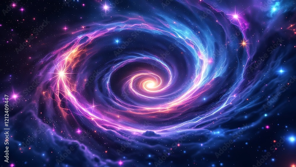 Fototapeta premium Abstract purple galaxy swirl with stars