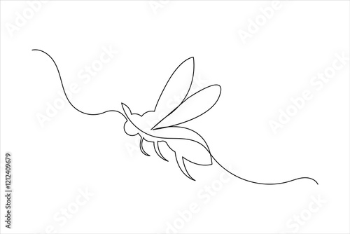 Bee one line drawing art of isolated continuous outline illustration