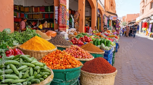 Vibrant Spices and Fresh Produce at a Lively Market