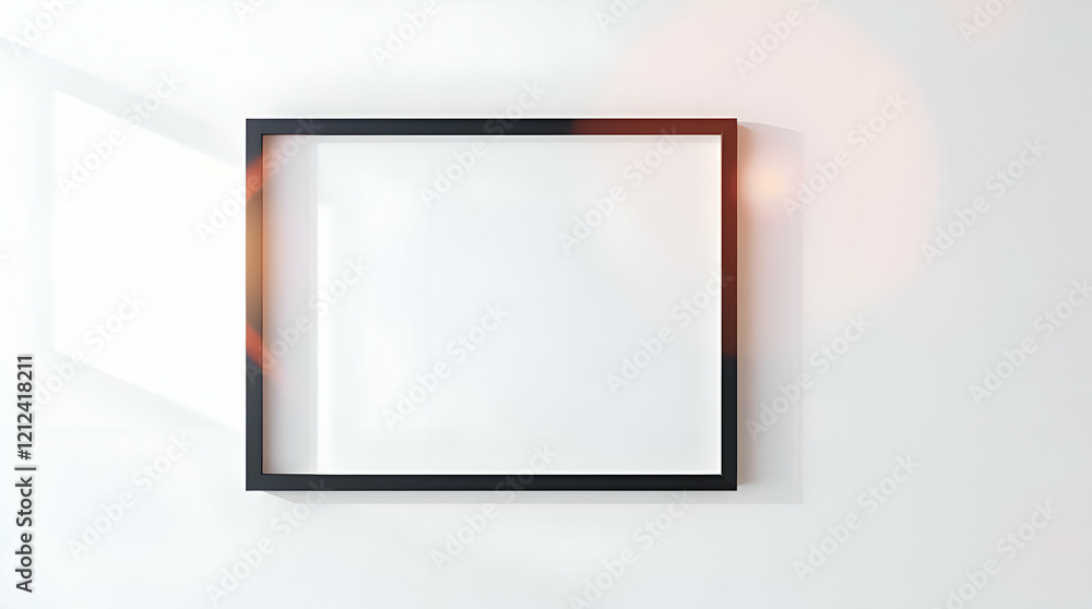 Modern Blank Black Frame Mockup on White Wall. Modern Blank Black Frame Mockup on White Wall.