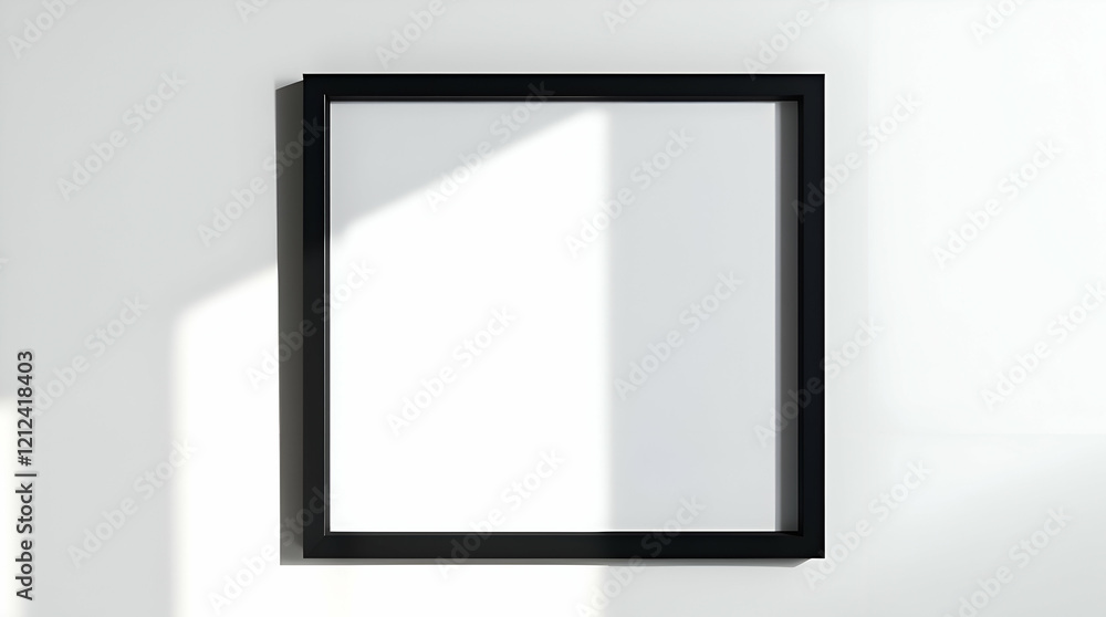 Modern Blank Black Frame Mockup on White Wall. Modern Blank Black Frame Mockup on White Wall.
