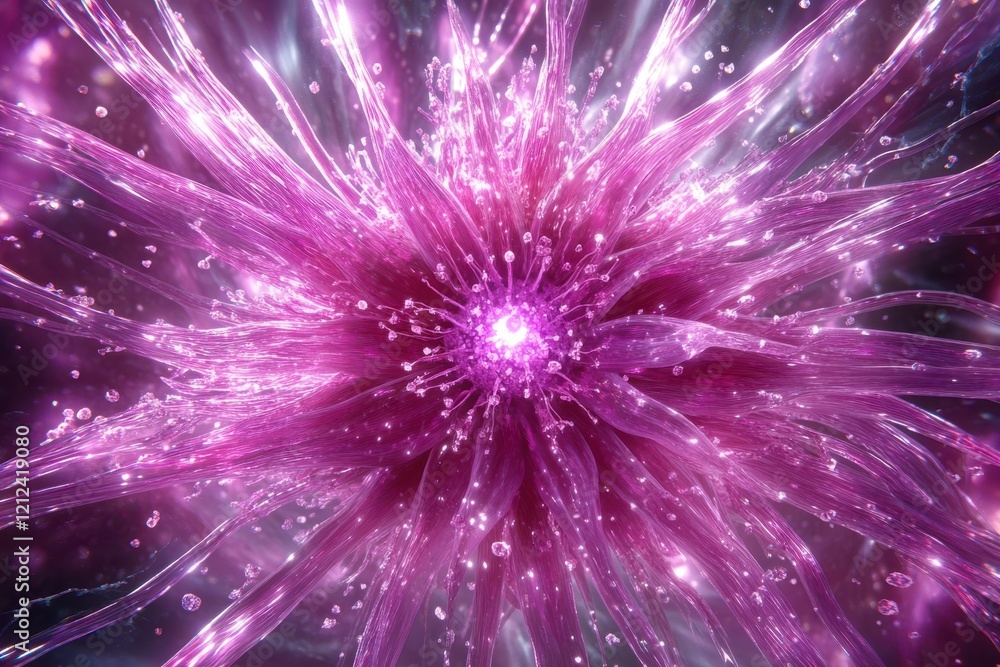Obraz premium Abstract pink flower, glowing energy, vibrant colors. Perfect for backgrounds or design elements.