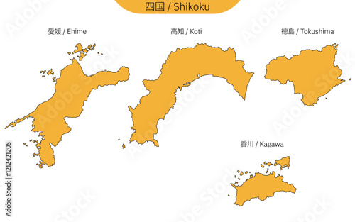 四国地方の地図（線画）