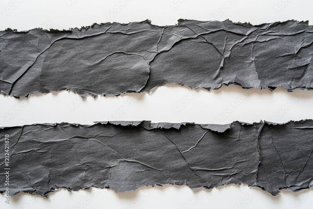 Pieces of torn long black paper for using as text box on white background. Pieces of torn long black paper for using as text box on white background.