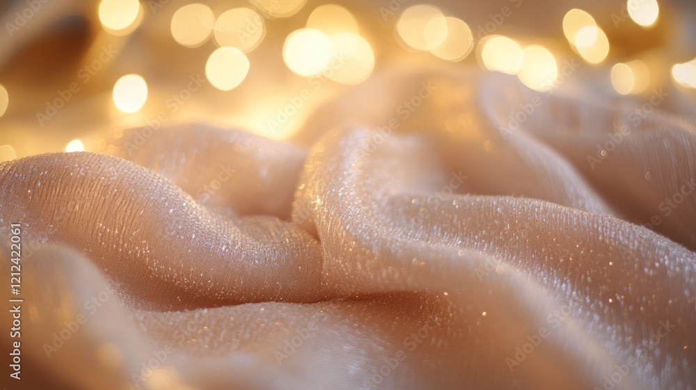 Fototapeta premium Glittery fabric with warm bokeh lights.