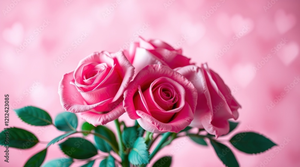 Valentine's Day card design A pink rose bouquet, captured in a soft cinematic style with a hazy background. Heart-shaped bokeh and rich deep teal accents create a luxurious, vibrant feel. Valentine's Day card design A pink rose bouquet, captured in a soft cinematic style with a hazy background. Heart-shaped bokeh and rich deep teal accents create a luxurious, vibrant feel.