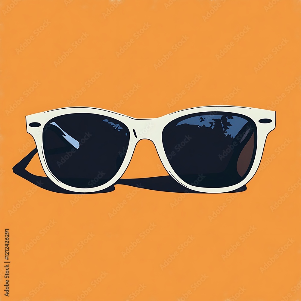 Stylish sunglasses, simple graphic design, on orange background, for fashion or summer concept Stylish sunglasses, simple graphic design, on orange background, for fashion or summer concept