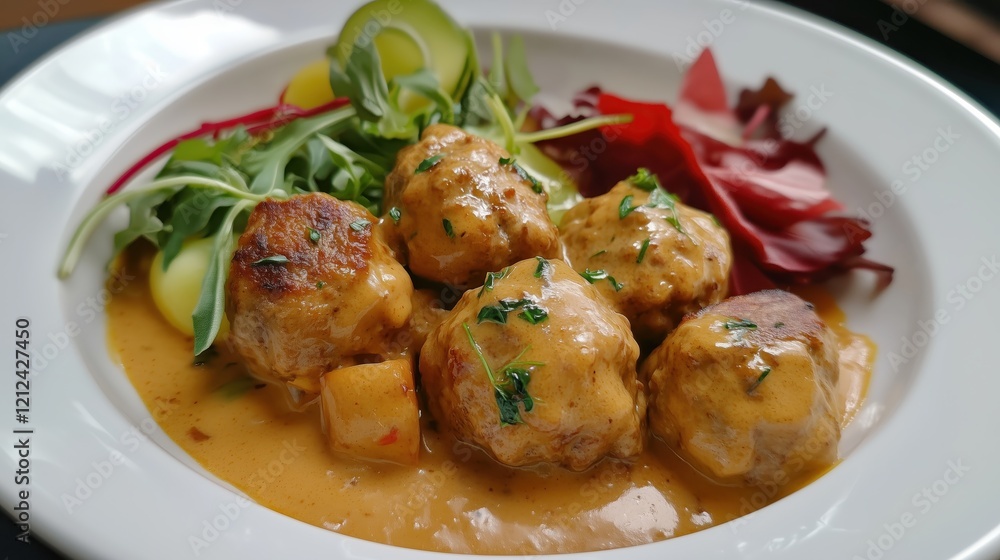 The velvety, creamy sauce envelopes perfectly cooked Swedish meatballs, creating a hearty dish that exudes warmth and indulgence. The velvety, creamy sauce envelopes perfectly cooked Swedish meatballs, creating a hearty dish that exudes warmth and indulgence.