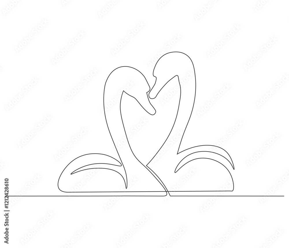 Fototapeta premium Continuous one line drawing of couple swan. Couple swan symbol of love and loyalty. Single line drawing illustration of couple swan. Concept vector art. Doodle line illustration.