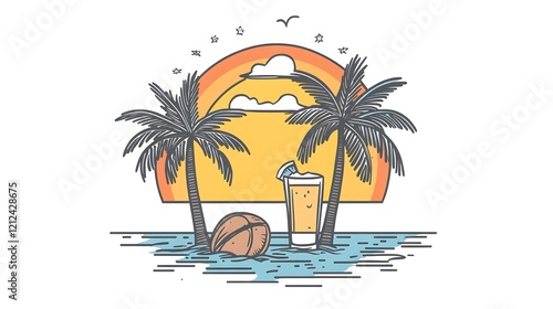 Tropical Sunset Drink Illustration photo