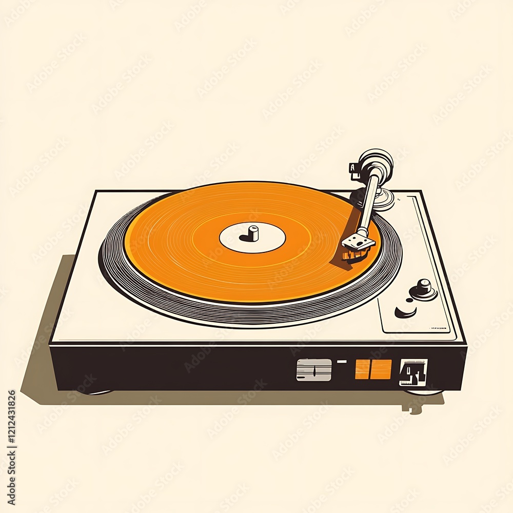 Fototapeta premium Vintage record player illustration, retro style