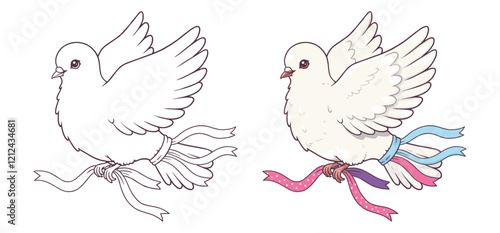 A Doves with ribbons vector with white background 