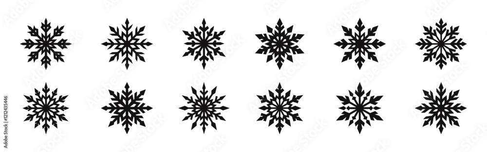 Snowflake icons set. Christmas and winter collection. Vector illustration.