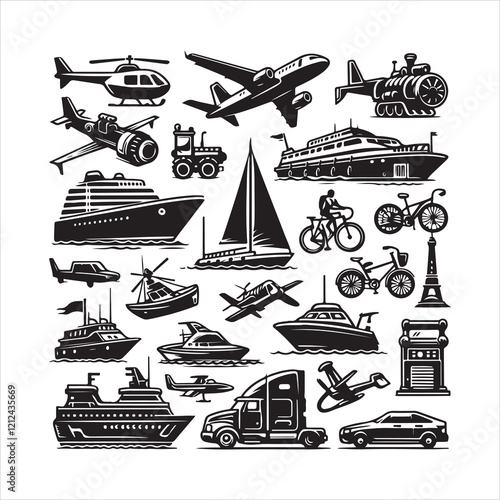 Transportation silhouette vector. Transportation icon. Transportation logo vector illustration