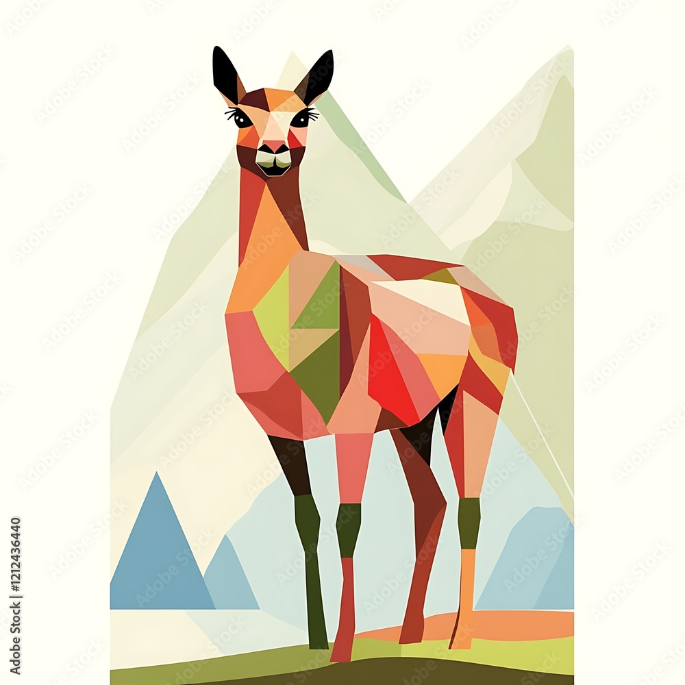 Obraz premium Abstract llama in mountains, artistic, vibrant, illustration, possible use for a poster or print