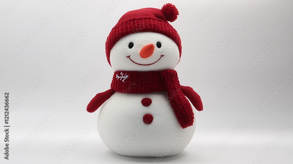 Jolly snowman soft toy smiling snowman in red hat and scarf Jolly snowman soft toy smiling snowman in red hat and scarf