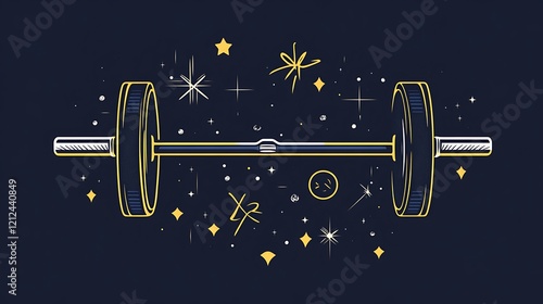 Fitness in Space; abstract dumbbell illustration in cosmic background photo