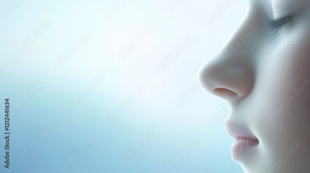 Serene woman's portrait, a captivating look against tranquil blue backdrop woman Serene woman's portrait, a captivating look against tranquil blue backdrop woman