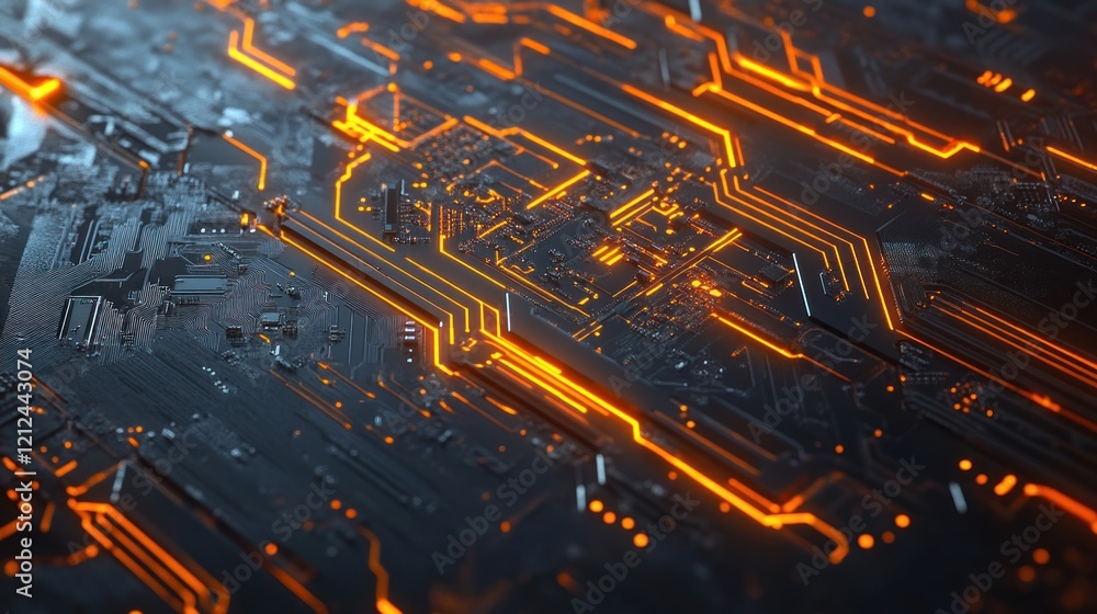 Abstract close-up of glowing orange circuit board. Abstract close-up of glowing orange circuit board.