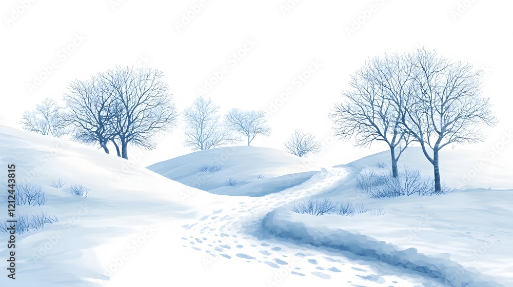 Winter Landscape With Footprints In Snow And Bare Trees Winter Landscape With Footprints In Snow And Bare Trees